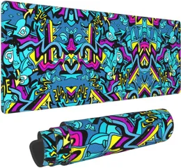 Psychedelic Graffiti XL stor musdyna förlängd dyna med sömnad kant utan halkfri vattentät full lång muspad 31.5x11.8in