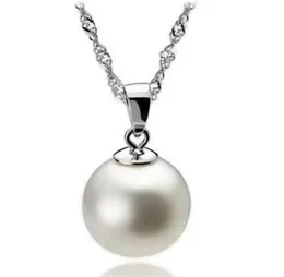 Högkvalitativ 925 Sterling Silver 12mm Pearl Pendant Necklace Choker med Chain Fashion Silver Jewelry Cheap Whole7627962