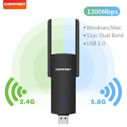 Adaptery sieciowe adapter WiFi WIFI 1300 Mbps RTL8812BU Podwójny pasek do PC Black Ethernet Wi-Fi Zewnętrzna anten