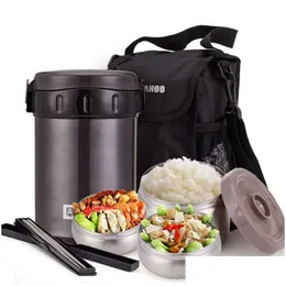 Lunch Boxes Unibird 2.2L Double 304 Stainless Steel Vacuum Flasks Food Thermos 3-Layers Box With Bag Chopsticks Heated Container Dro Dhpir