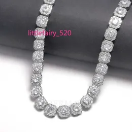 펜던트 목걸이 도매 가격 Moissanite 체인 12mm 정사각형 테니스 클러스터 링크 체인 스털링 실버 925 Moissanite Hiphop Tennis Necklace