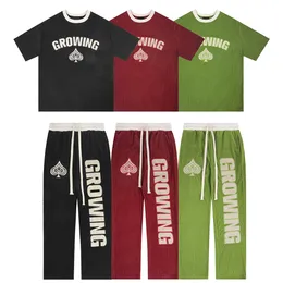 Herrspårar Y2K Baggy Casual Summer Corduroy Pants Suit Set Hers Streetwear Overdimasy Cotton Tracksuits Crew Neck Short Sleeve Tees 230713