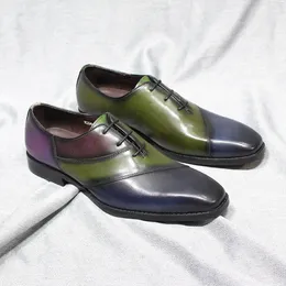 Мужские модные ручной работы Oxfords Подлинное коровье кожаное кружевное кружевное кружев