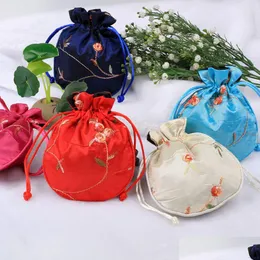 Storage Bags Wholesale Portable Rounded Dstring Embroidery Pouch Jewelry Sier Beaded Bag Delicate Durable Embroidered Dh1219 Drop De Dh1Ji