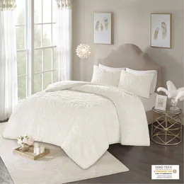 Home Essence 3 Piece Cecily Global Medallion Tufted Chenille Comforter Set, White, Full QN
