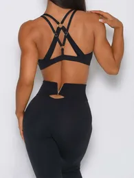 Tenue de yoga SVOKOR Double Cross Strap Suit Back asit Leggings de fitness avec soutien-gorge de sport froncé antichoc Ensemble d'entraînement pour femmes 230713