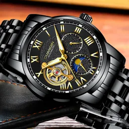 Гуанкин Top Brand Tourbillon Автоматические наручные часы роскошные мужчины спортивные водонепроницаемые из нержавеющей стали.
