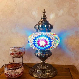 Настольные лампы D18см Турецкая ретро -ретро -лампа экзотическая мозаика светодиодная отделка спальня гостиная столовая