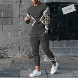 Herrspårar för män med herrtrakten Casual Striped Sportswear Overdimensionerad jogging Set Fashion Long Sleeved T-shirt Trousers 2 Piece Outdoor Streetwear T230714