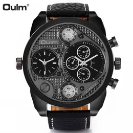 Oulm Individuality Big Watch Uomo Luxury Brand Orologi da polso al quarzo Orologio da uomo in pelle nera Orologio da uomo militare montre homme