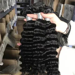 (3 Bundles Deal)11A Luxury Virgin Hair Silk Unprocessed Human Hair Extensions Peruvian Indian Malaysian Cambodian Brazilian Deep Wave Hair Bundles