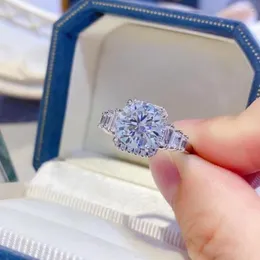 Cluster-Ringe 3ct Moissanit-Diamant-Ring 9,0 mm D Farbe VVS Luxusschmuck Frau 925 Sterling Silber Versprechen Frau heiraten Jubiläumsgeschenk