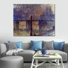 Claude Monet Canvas Art Charing Cross Bridge och Cleopatras Needle Handgjorda oljemålning Impressionist Artwork Home Decor Modern