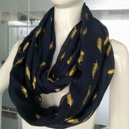 Scarves Fashion Feather Pattern Gold Foiling Scarf TR Cotton Viscose Infinity Shawl For Women Neck Warmer Loop YG202