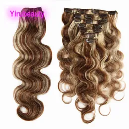 Yirubeauty cabelo humano peruano 120g 70g clipe ondulado corporal em extensões de cabelo 10-30 polegadas 4/613 cor piano