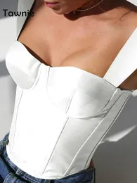 Damen Tanks Camis Tawnie Y2K Satin Off Shoulder Korsett Cropped Top Frauen ärmellos rückenfrei sexy trägerlose Weste Skinny 2023 Sommer Tank Tube Tops 230713