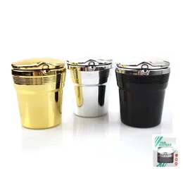Ashtrays Large Capacity Gold Sier Car-Styling Storage Led Portable Car Ashtray Truck Cigarette Dh0970 Drop Delivery Home Garden Hous Dhvu5