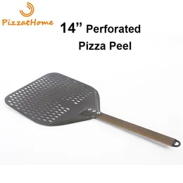 Pizzathome 14 12 tum perforerad pizza peel rektangulär pizza spade hård beläggning paddel kort pizza verktyg315u