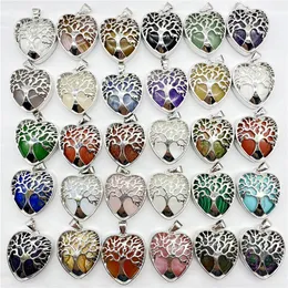 Pedra de cristal natural Árvore da Vida Pingente em formato de coração Ágatas fazem uma árvore da fortuna Amuletos de pêssego Fabricação de joias Fengshui