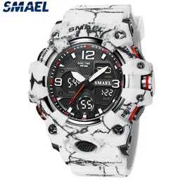Smael Watch Sport Military Watches مقاوم للماء 50 متر ساعة توقيت LED LED WIDE WING WRISTWATCHES 8008 QUARTZ WATKES MEN DIGITAL