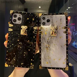 Luxury Bling Gold Foil Marble Square Telefonfodral för iPhone12 11 6 7 8 Plus XR XS 13 14 Pro Max Mini Glitter Soft Cover för fall L230619