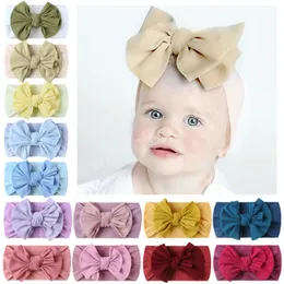 Baby flickor mjuka bekväma nylon hårband mode handgjorda bowknot elastiska breda pannband barntillbehör semestergåvor