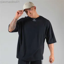Camisetas masculinas novas de verão de algodão manga curta camisas de corrida para treino fitness soltas camisetas plus size tops masculinos casuais da moda L230713