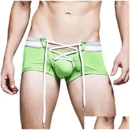 Underbyxor Mens DString Sexiga underkläder Boxare Cotton Shorts Penis Pouch Designa män Drop Leverans Apparel DHSX2
