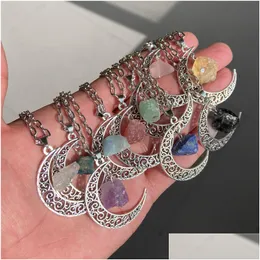 Naszyjniki wiszące naturalny kryształ reiki kamień retro księżyc Naszyjnik geometryczny wiara uzdrawianie kwarc łańcuch biżuterii