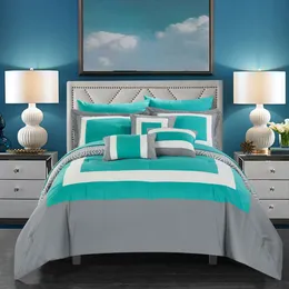 Chic Home Holdin 10-stycken reversibel Solid Color Comporter Set, Queen, Turquoise