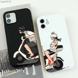 Motorcykelflickan pojke par telefonfodral för iPhone 13 12 11 pro max x xs max xr mini se 7 8 plus tecknad kisel mjuk täckning fundas l230619