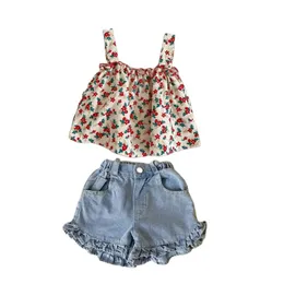 Kleidungssets für Mädchen, 12 Monate, 6 Jahre, Sommer, bequeme Schlinge, niedliche Jeans-Shorts, zweiteiliges Set 230714