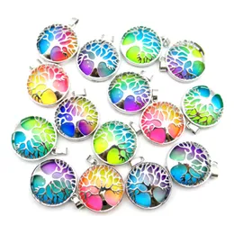 Rainbow Colored Glass Tree of Life Shape Metal Pendant Charms Diy Jewelry Making Halsband Tillbehör