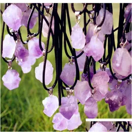 Pendant Necklaces Crystal Wholesale Bk Crystals Amethyst Necklace Mixed Size Drop Delivery Jewelry Pendants Dh4P8