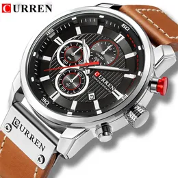 새로운 시계 남자 고급 브랜드 Curren Chronograph Men Sport Sport 시계 고품질 가죽 스트랩 쿼츠 손목 시계 relogio masculino242m