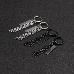Dangle Earrings Arrival Korea KPOP Boys Black Stainless Steel Stud Square Bar Long Tassel Pendant Ear Clip For Women Men Jewelry