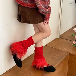 Meias femininas aquecedores de pernas coxa y2k aquecedores altos peludos moda kawaii