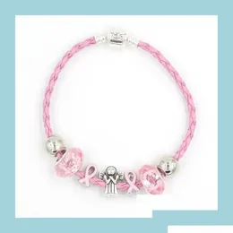 Charmarmband est bröstcancer medvetenhet europeisk pärla ängel pärlor rosa band droppleverans 2022 smycken dhkfl dhsru
