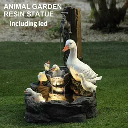 Decorações de jardim Solar Animal Estátua de Jardim Enfeites com Luzes LED Resina Criativa Esquilo Pato Fonte Estátuas Estatuetas Decoração de Gramado de Jardim L230714