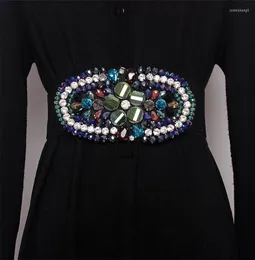Ремни Женская мода элегантная красочная хрустальная декоративная эластичная таблица универсальное платье женское широкое пояс