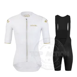 Koszulki rowerowe Topy Le Col by Wiggins Jersey Set Mans Team Drużyna Odzież z krótkim rękawem MTB Rower Mundur Maillot Ropa Ciclismo Rower Wear 230713