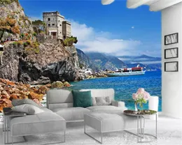 壁紙3D壁紙カスタムポー壁画ホワイトヨットヨーロッパの美しい海景屋内テレビ背景の壁の装飾