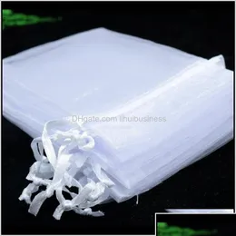 Sacchetti per gioielli Sacchetti Sacchetti Espositore per imballaggio 15X20Cm Confezione da 100 pezzi di colore bianco Grande regalo in organza con cordoncino per matrimonio Drop Deliver Dhzpo