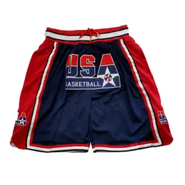 Men's Shorts Basketball Shorts USA 1992 Zipper four pockets Sewing Embroidery Outdoor Sport Shorts High-Quality Beach Pants WHITE Blue 230713