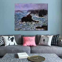 Claude Monet Canvas Art Belle-Ile Rain Effect Handgjorda oljemålning Impressionist Artwork Home Decor Modern