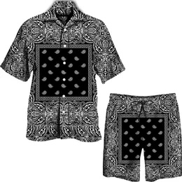 Herrspårar Summer Hawaiian Set Cashew Floral 3D Printed Lapel Button Shirtbeach Shortssuit Hip Hop Streetwear Casual Couple Outfits 230713