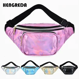 Midjepåsar holografiska Fanny Pack för kvinnor glänsande väska män hologram höft bum laser bröstficka med justerbar bandparti 230713