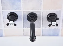 Rubinetti per lavabo da bagno Ottone lucidato a olio nero Doppi manici Diffuso 3 fori Miscelatore per lavabo a parete per vasca da bagno Msf499