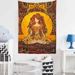 Wandtapijten Koepelcamera's Lndian Meditatie Boeddhabeeld Tapestry 7 Chakra Girl Yoga Wall Hanging Hippie Retro Bohemian Home Room ArtDecor R230714