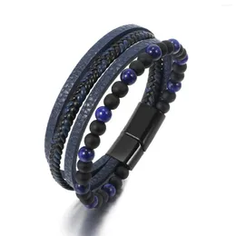 Uhrenarmbänder Lederarmband für Männer Klassische Mode Tigerauge Perlen Mehrschichtiger Schmuck Geschenk